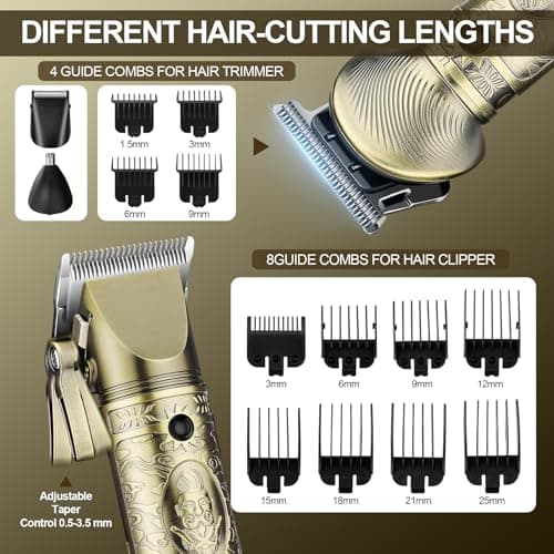Suttik Professional Hair Clippers for Men 3 in 1 Beard Trimmer/Nose Hair Trimmer/Electric Shaver Clippers and Trimmers Set USB Rechargeable Grooming Kit Mens Gifts — view 2