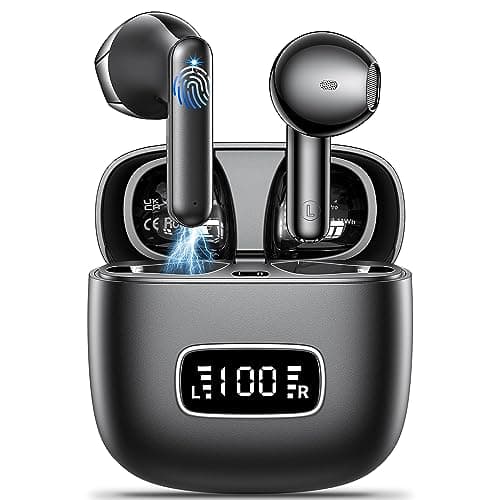 kauguo Wireless Earbuds Bluetooth 5.4,Long Battery Life Lightweight Earphones,Comfortable Fit Wireless Headphones For Small Ears,IPX6 Waterproof Earbuds For Running Gym Work Travel Music black