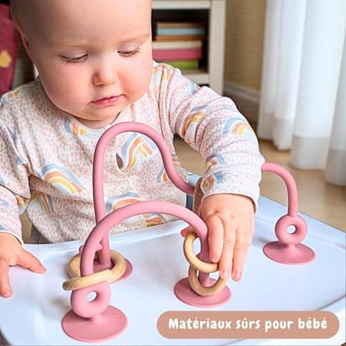 Infatot® Teething Suction Toy – Wood & Silicone Baby Toys 0-6 Months, Sensory Toy for Early Development, Suction Teether for High Chair, Baby Gift for Boys and Girls - Plum — view 5