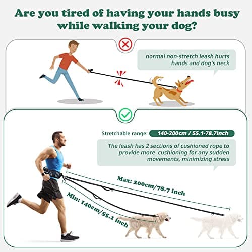 Hands Free Running Dog Lead with Waist Belt & Storage Bag, Shock Absorbing Bungee Lead with Double Handle, Waist Leash with Water Bottle Holder for Jogging Hiking Training — view 4