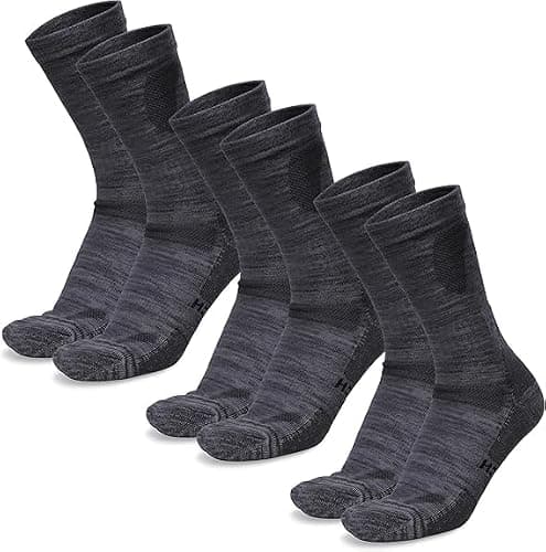 Merino Wool Socks Mens and Womens - Merino Wool Hiking Socks Crew Style (Charcoal Pack of 3, 9-12)