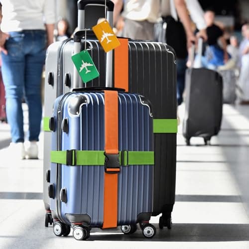 Luggage Straps, 8 Pcs Adjustable Suitcase Straps Belts with 4 Pcs Metal Luggage Tags Heavy Duty Adjustable Suitcase Belts (Green+Orange) — view 6