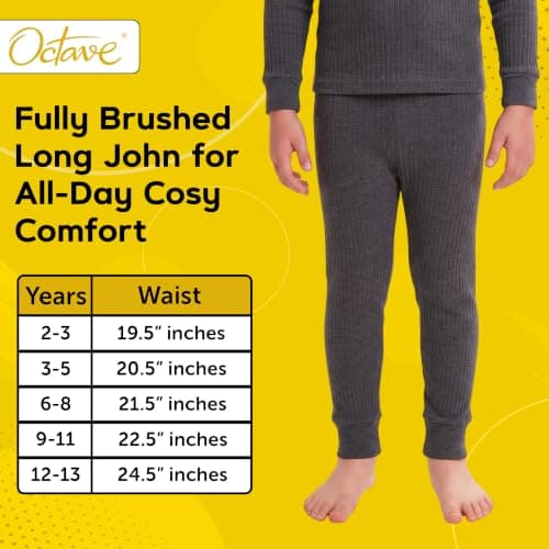 Octave Boys Thermal Underwear Long Johns/Pants/Long Underwear (UK, Age, 2 Years, 3 Years, Regular, Charcoal, 2 Pack) — view 3