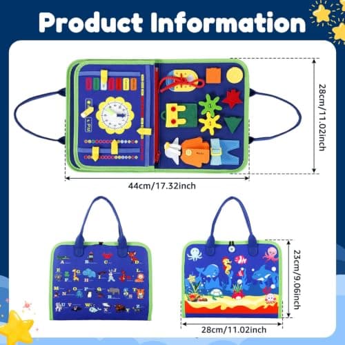 KTCINA Busy Board Montessori Toys for Toddler 1 2 3 Year Old, Educational Learning Activity Sensory Book Felt Quiet Book Montessori Sensory Toys Baby Travel Busy Books for Plane Car, Boys Girls Gift — view 2