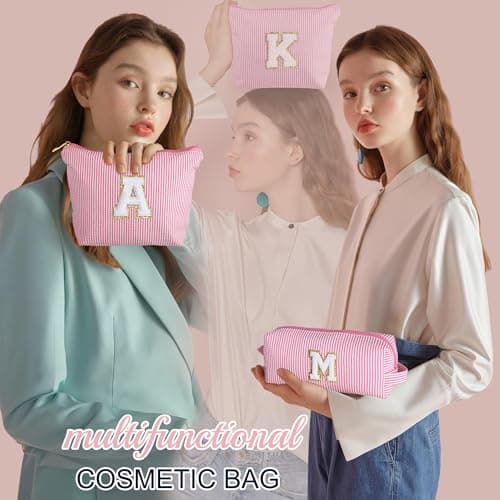 Parima Birthday Gifts for Girls - Personalized Initial Cute Pink Cosmetic Makeup Bag Pouch Make Up Bags Travel Toiletry Bag for Her Mom Girlfriend Wife Teacher 18th Birthday Gifts for Girls H — view 2