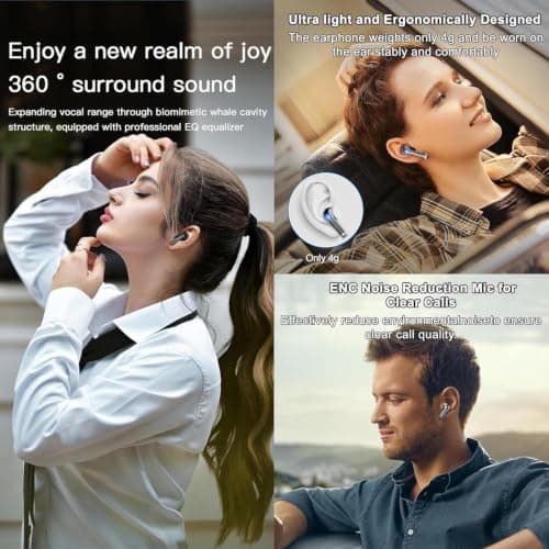 Wireless Earbuds, Bluetooth 5.4 Headphones in Ear with 4 ENC Noise Cancelling Mic,Wireless Earphones HiFi Stereo Deep Bass,Bluetooth Earbuds Dual LED Display, 40H Playtime, IP7 Waterproof, USB-C,Black — view 5