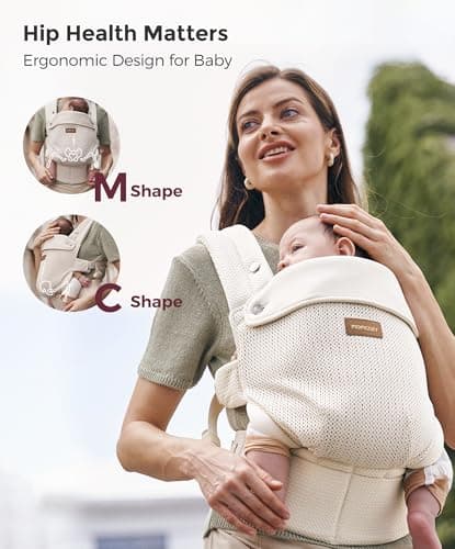 Momcozy Baby Carrier for 3-24M/3.2-20kg, Waist 64-127cm, Air Mesh-Apricot — view 5
