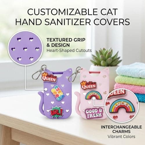 SurPse 2-Piece Hand Sanitizer Bottle Compatible with Touchland Spray, Hand Sanitiser Keyring Sleeve Set, Silicone Protective Holders for Spray Bottles (10.4 x 7.3 cm), Violet and Pink — view 3