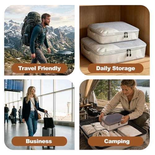 MOLICRAIN Compression Packing Cubes for Suitcase, 5 PCS Ultralight Travel Organiser Packing Bags, Extensible Luggage Organiser, Suitcase Organizer, Packing Cubes for Cabin Luggage(Beige) — view 6