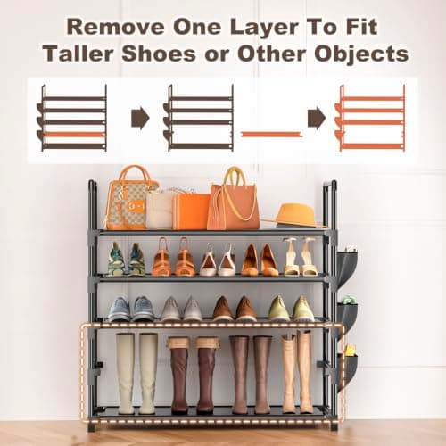 OYREL Shoe Rack 5 Tier 20-25 Pairs Shoes, Large Shoe Storage with Side Bag — view 5
