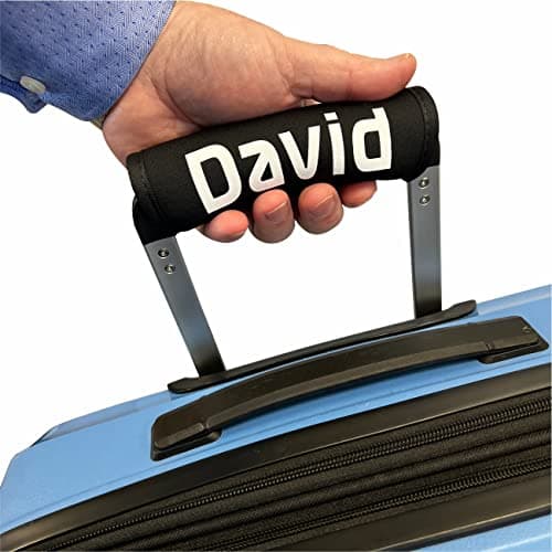 Nametape Express - Luggage Handle Wrap/Cover for Suitcase/bags Grip/Case Identifier perfect for travel Neoprene Wrap printed with name Luggage Tag (Black, Twin Pack)