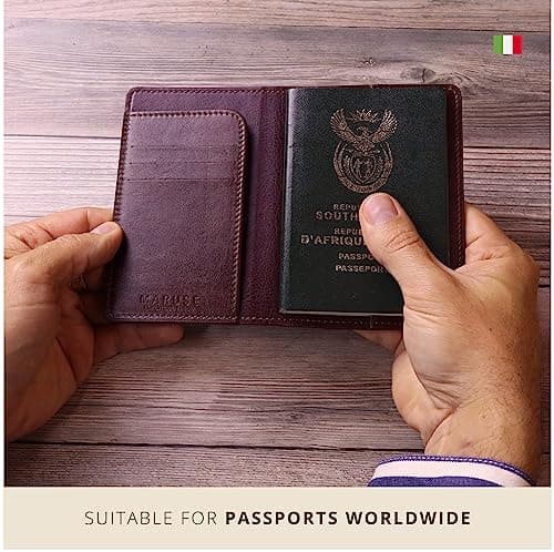 Maruse Italian Leather Passport Cover for Men and Women, Handmade in Italy, Red — view 4