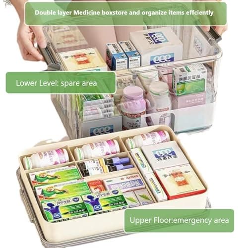 Sevitini Medicine Box, Medication Storage Box, 2-Layer Multi Grid Medicine Box, Large capacity, Medicine Container Box portable, for home,school,outdoor,office,travel — view 4