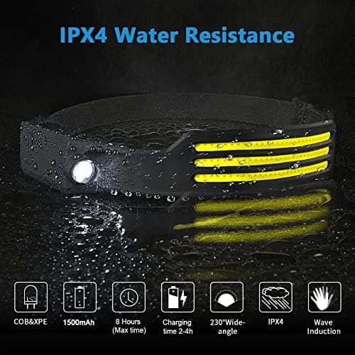 flintronic Led Headlamp USB Rechargeable,5 Modes 600 Lumens COB Headlight, IPX4 230°Wide-Angle Waterproof Lightweight Head Torch with Motion Sensor for Running, Hiking Emergency 6 Hours（3 Lights） — view 3