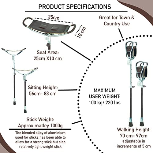 Simply Unearthed Premium Leather Seat Shooting Stick - Height Adjustable Walking Stick for Hard and Soft Ground in Town and Country — view 4