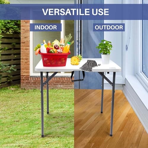 Crystals 3FT Square Folding Table White – Portable Plastic Table for Picnic, Camping, Kitchen, Garden & Outdoor Use, Lightweight Foldable Dining Table, Easy Storage & Carry — view 5