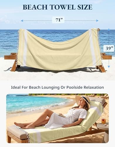 LANE LINEN Oversized Turkish Beach Towels – 4 Pack, 39"x71" Cotton Rich & Quick Dry Pool Towels, Pre-Washed, Sand-Free & Lightweight Travel Towels for Adults, Yellow — view 4