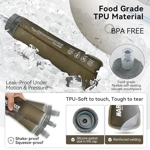 MARCHWAY Soft Hydration Flask with Wide Mouth, 300ml/500ml Collapsible TPU Water Bottle, Leakproof Portable Flexible for Running, Hiking, Cycling, Climbing, Gym, Travel (2pcs Grey 500ml) — view 3