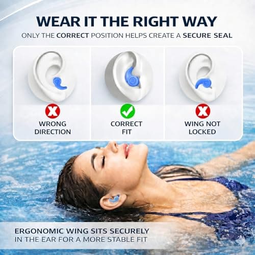 Waterproof Swimming Ear Plugs for Adults, 4 Pairs Reusable Silicone Swimmer Earplugs, Ear Protection for Showering Swimming Bathing Surfing and Other Water Sports — view 5