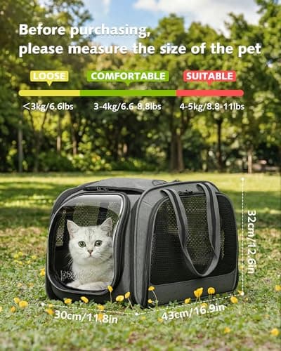 pecute Cat Carrier Stable, Large Space, Pet Carrier Bubble Window,Grey — view 5
