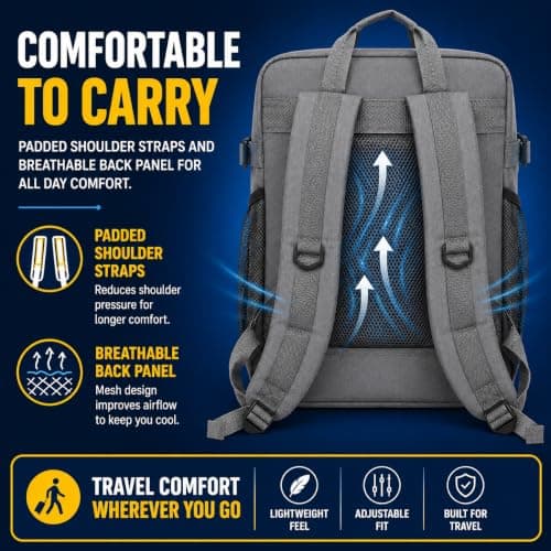 wowtravel Cabin Backpack 40x30x20 cm, Fits Ryanair Underseat Bag Size, Lightweight Hand Luggage Rucksack with Multiple Compartments, Weekender Holdall for Flights, City Breaks and Commuting — view 3
