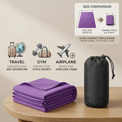 HomlyPro Microfibre Towel Extra Large 180x90cm - Quick Dry, Lightweight, Super Soft, Compact Bath Towel for Gym, Travel, Beach, Swimming, Camping, Hiking & Yoga (Purple) — view 4