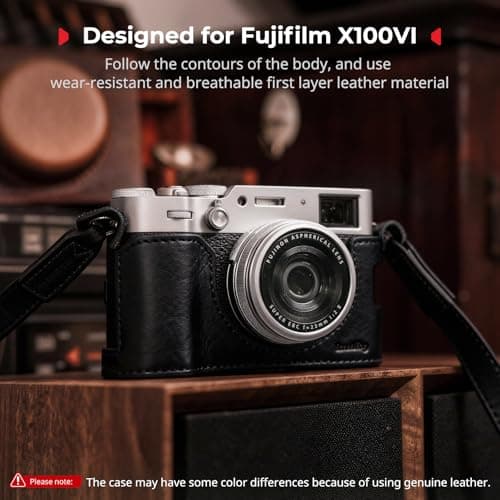 SMALLRIG Leather Case Kit for FUJIFILM X100VI, Including Half Cases, Flip Case Cover and Shoulder Strap, Genuine Leather Material, Portable and Protecting, Black - 5622 — view 2