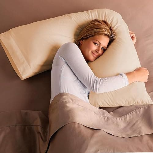 Adam Home V Pillow with Beige Pillowcase Extra Filled Hollow Fiber for Neck Support, Orthopedic, Maternity Pregnancy & Nursing Super Soft & Comfortable V shaped Pillow with Pillowcase — view 2