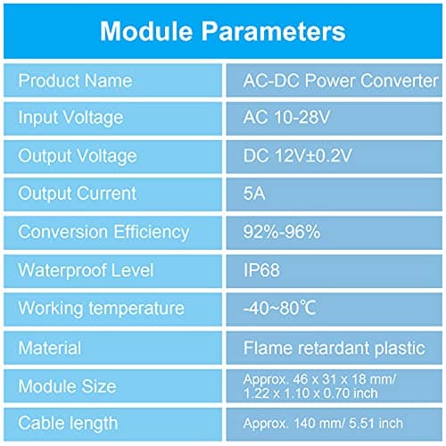 Fiada AC to DC 12V 5A Converter, Waterproof Regulator 10-28V Input — view 3