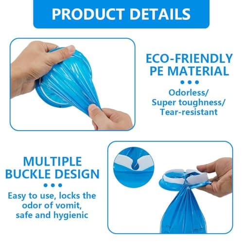 Henyall 10 Pack Vomit Bags, Blue 1000ml Sick Bags - Leakproof & Odor Control, Emesis Bags for Car Motion Sickness, Air Travel, Morning Sickness, Adults Kids Pregnant Drivers — view 4
