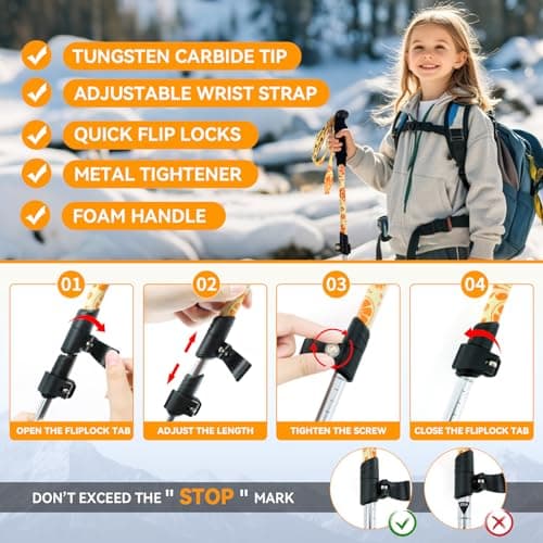 Kids Telescopic Walking Sticks,2 Pack Adjustable Trekking Poles for Hiking — view 3