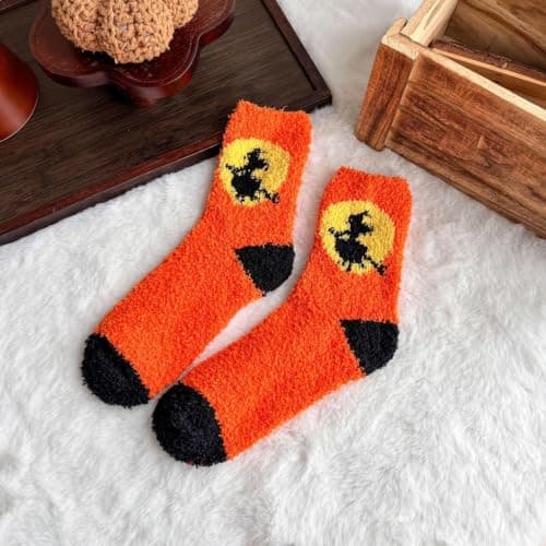 Halloween Gifts Fluffy Cosy Bed Slipper Socks Ladies Winter Warm Fleece Sock Soft Comfy Fuzzy Thermal Sock for Slippers Home Casual Wear Pink Orange Travel Holiday Gold Work Office Yellow Purple Party — view 2