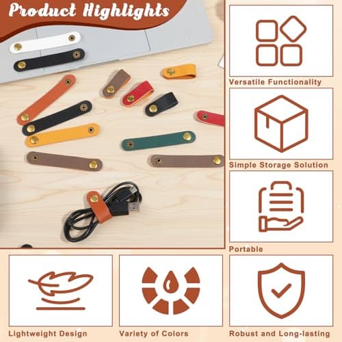 28 PCS Travel Leather Cable Straps, Leather Cord Organizer — view 2