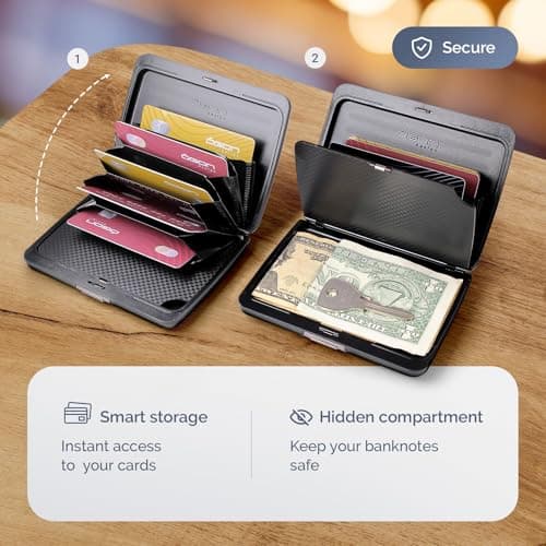 ÖGON -DESIGNS- Aluminum Wallet, Large Capacity with Metal Lock, RFID Protection Against Fraud and demagnetization, Smart Case Oslo Large Model (Aluminium Black) — view 3