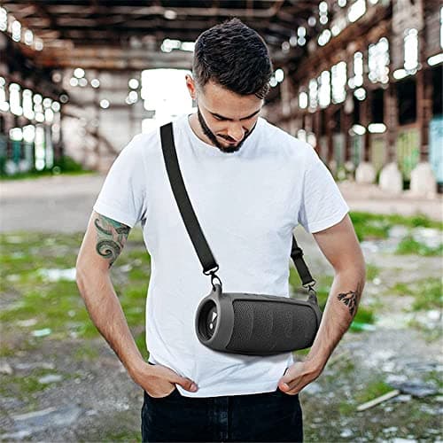 BeisDirect Silicone Case Cover for JBL Charge 5 Bluetooth Speaker, Portable Scratch Shock Sleeve Travel Carrying Protective Cover with Shoulder Strap and Carabiner (Black) — view 6