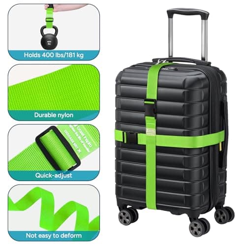 travel inspira Luggage Strap 2 Packs, Travel Suitcase Straps (Green) — view 4