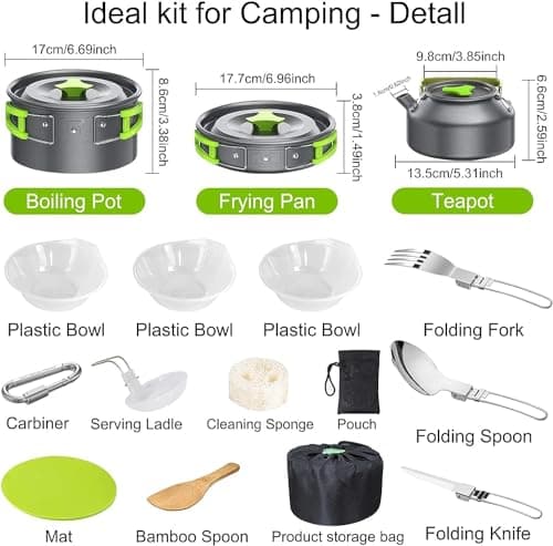 DWD® 0.8/1.2L Camp Kettle Camping Cookware Set Cooking Mess Kit Portable Backpacking Hiking Trekking Picnic Fishing Mountaineering Aluminum Camping Pots Pans Kettle Nylon Storage Bag for 2-3 People — view 2