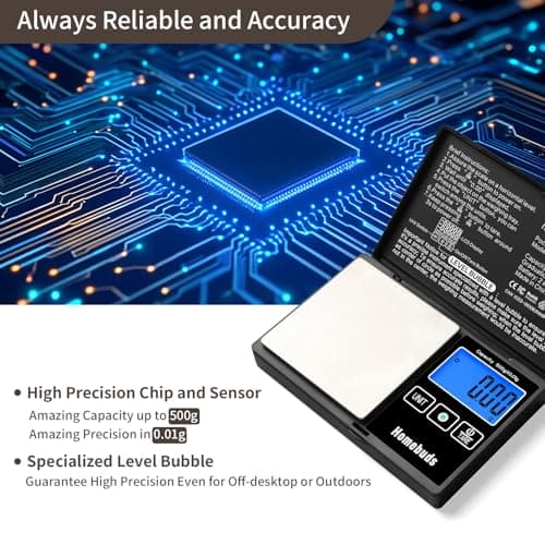 Homebuds 500g Digital Scales High Precision in 0.01g with LEVEL BUBBLE, Assured by Pocket Scales Professional Factory SINCE 2001, Kitchen Scales for Lab, Kitchen, Coffee, Jewelry; 2*AAA, Black — view 2
