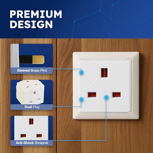Desiretech 2 Way Adaptor – UK Double Plug Adapter – Compact Multi Plug Socket for Home & Office – Dual Extension Plug for Appliances, TV, PC, Kitchen & Lighting – White (1 Pack) — view 3