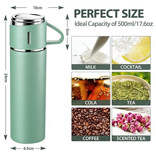 TOPAHGOD Vacuum Flask Water Bottle with Leakproof Lid & Handle, Green — view 6
