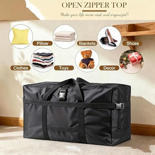 2 Pack Oxford Fabric Extra Large Travel Bag Foldable Duffle Bag, Waterproof Sturdy Holdall Luggage Bags for Moving Bedding Clothes Storage, 75L Moving Bags with Zippers and Handles - 60x31x40cm — view 4
