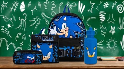 Sonic The Hedgehog Backpack 4 Piece School Set with Lunch Bag, Pencil Case & Water Bottle | Boys Rucksack with Padded Adjustable Straps – Back to School Supplies — view 5