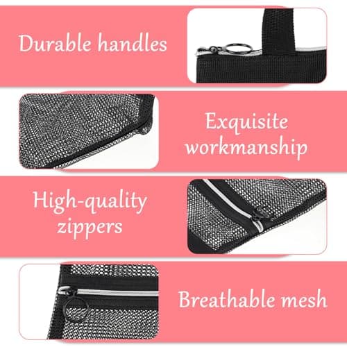 Giantree Mesh Shower Caddy, Portable Small Hanging Toiletry Tote With Zipper, Quick Dry for Gym, Travel, Camp, Beach, Sunscreen, Dorm & College Essentials (Black) — view 4