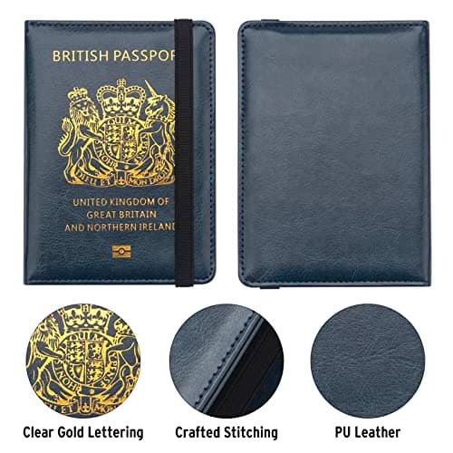 FACATH UK Passport Holder with Gilded UK Passport Pattern: Passport Covers Slim, Durable & British-Themed | Perfect Fit for UK Passports (Blue) — view 5