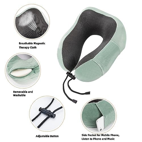 WENGX Travel Pillow Neck Pillow Memory Foam Soft Comfort and Support Travel Flight Neck Pillows,U-shaped Pillow for Sleeping with Storage Bag for Airplane Car Office Home,etc (Green) — view 2