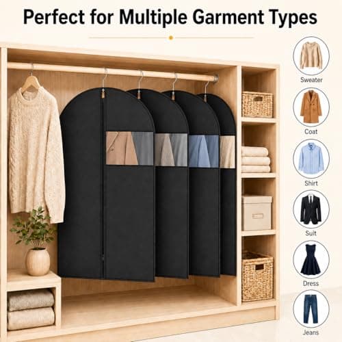 Sytinnice 6 Pack Dress Bags Covers Long 60 x 100 cm / 24 x 40 in, PEVA Hanging Garment Bags with Zipper, Waterproof Dustproof Clothes Covers for Suits, Shirts, Jackets, Short Dresses, Coats — view 5