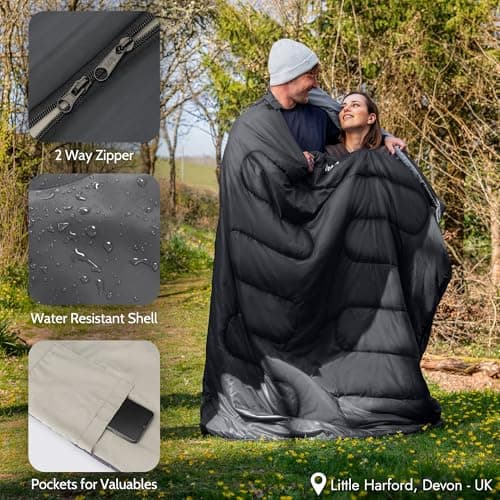 Trail Double Sleeping Bag For Adults, Envelope 2 Season Summer Spring Autumn 250gsm, Outdoor Camping, Lightweight Carry Bag, Storage Pockets, 200cm x 150cm — view 5
