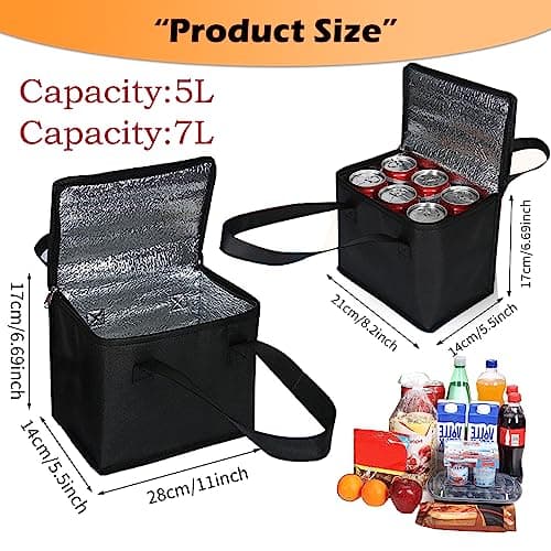2 pack small Food Cooler Bag, 5L/7L thermal insulation picnic bag, Portable Delivery Bag with Zipper, Great Cooler Bag for Picnic, Travel, Food Delivery (Black) — view 2