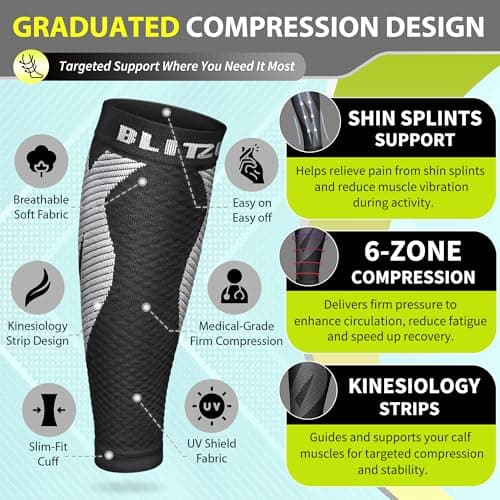 BLITZU Calf Compression Sleeves, Footless Compression Socks for Men & Women — view 3