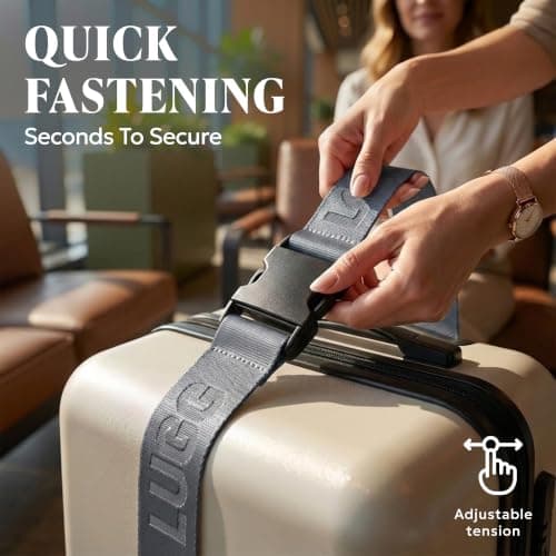 LUGG Luggage Belts for Suitcases 2 Pack – Adjustable Heavy-Duty Strap with Strong POM Buckle, Secure Travel Belt for Suitcase, Briefcase & Travel Bag, Bright Colours for Easy Identification - Gunmetal — view 4